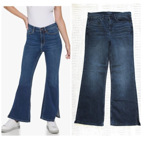 Calvin Klein Y2K wide leg Blue jeans Super High Rise Flare Size 30 Retro Denim - Picture 1 of 12